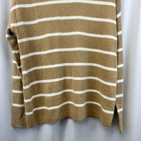 Becaal Women’s Long Sleeve Boat Neck Beige/White Striped Pullover Sweater S Soft - Picture 4 of 8